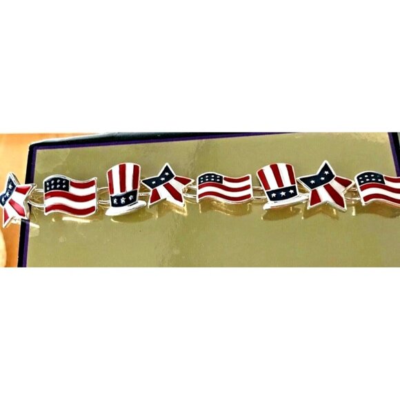 Patriotic Bracelet American Flag Uncle Sam Hat Stars Magnetic Closure July 4 New - Picture 2 of 14